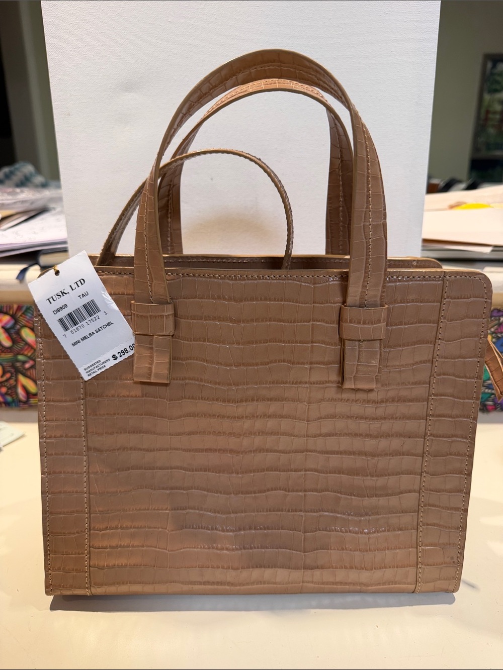 Tusk Mini Melba Satchel Taupe Croc Embossed NWT $298